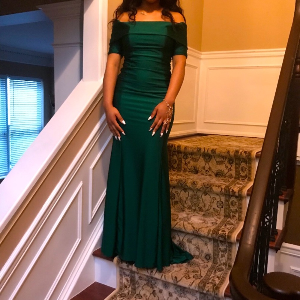 Green emerald evening dress
